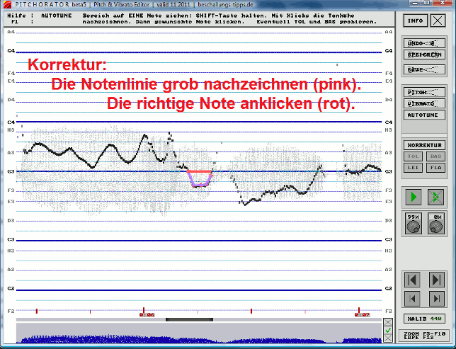 Pitchorator Pitching Tool G zu tief gesungen